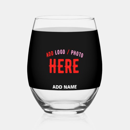 STIJLVOL MODERN  ZWART GEVERIFIEERD BRANDED WIJNGLAS ZONDER VOET (Voorkant)