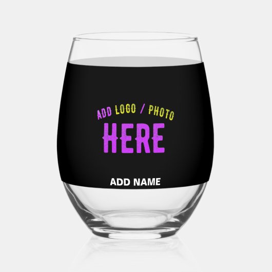 STIJLVOL MODERN  ZWART GEVERIFIEERD BRANDED WIJNGLAS ZONDER VOET (Voorkant)