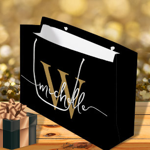 Stijlvol Modern Zwart Gouden Monogram Initiaal Sch Groot Cadeauzakje