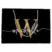Stijlvol modern zwart gouden monogram initiaal scr groot cadeauzakje (Achterkant)