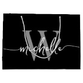 Stijlvol modern zwart grijs monogram initiaal schr groot cadeauzakje (Achterkant)