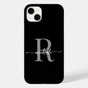 Stijlvol Modern Zwart Grijs Script Monogram Initia Case-Mate iPhone 14 Plus Hoesje