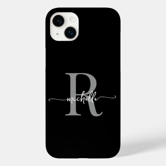 Stijlvol Modern Zwart Grijs Script Monogram Initia Case-Mate iPhone Case (Achterkant)