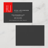 Stijlvol modern zwart monogram grijs rood visitekaartje (Voorkant / Achterkant)