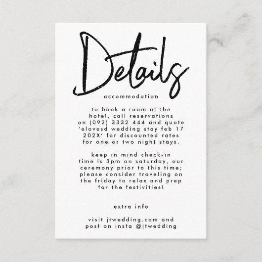 Stijlvol, modern, zwart, rond huwelijk informatiekaartje (Voorkant)