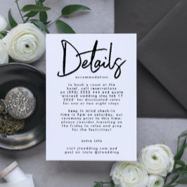 Stijlvol, modern, zwart, rond huwelijk informatiekaartje