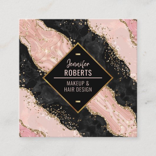 Stijlvol, modern zwart-roze, marmer Gold Glitter Vierkante Visitekaartje (Voorkant)