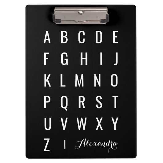 Stijlvol modern zwart-wit alfabet klembord (Voorkant)