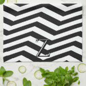 Stijlvol Modern Zwart Wit Chevron Pattern Initiaal Theedoek (Gevouwen)