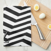 Stijlvol Modern Zwart Wit Chevron Pattern Initiaal Theedoek (Quarter Fold)