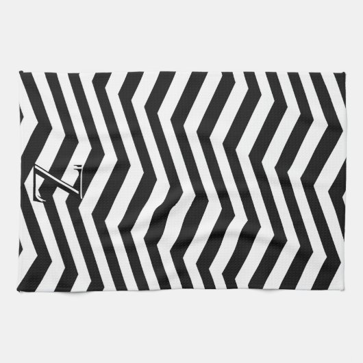 Stijlvol Modern Zwart Wit Chevron Pattern Initiaal Theedoek (Horizontaal)