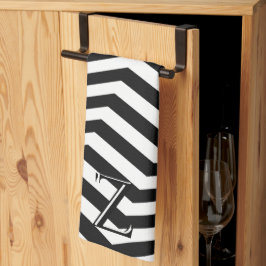 Stijlvol Modern Zwart Wit Chevron Pattern Initiaal Theedoek