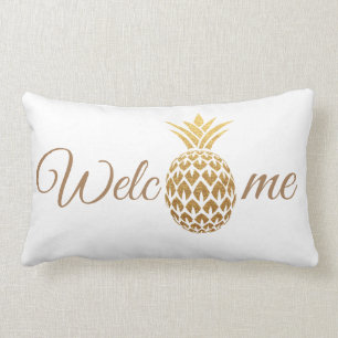 Stijlvol moderne gouden ananas witte welkom kussen