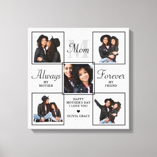 Stijlvol MOM Persoonlijk Monogram 5 Foto Collage Canvas Afdruk (Voorkant)