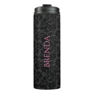 Stijlvol monochromatisch zwart en grijs damast pat thermosbeker