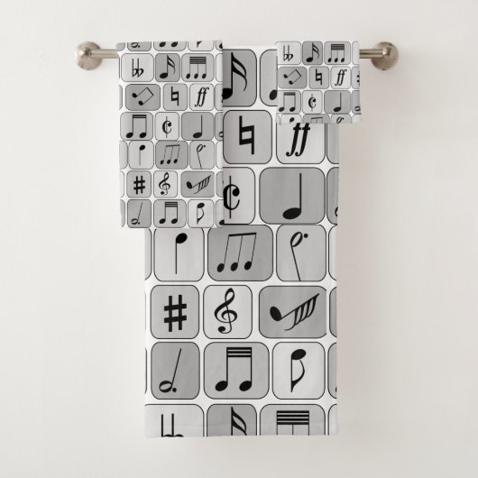 Stijlvol monochrome geometrische Muzieknoten Patro Bad Handdoek (Insitu)