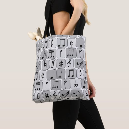 Stijlvol monochrome geometrische Muzieknoten Tote Bag (Dichtbij)