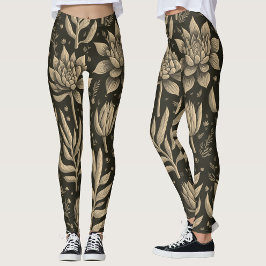 Stijlvol monochroom Boho vetplanten bloemenpatroon Leggings