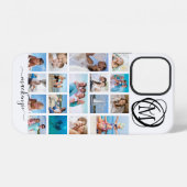 Stijlvol Monogram 17 Foto Collage Script Naam iPhone Hoesje (Achterkant horizontaal)