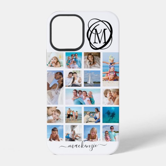 Stijlvol Monogram 17 Foto Collage Script Naam iPhone Hoesje (Achterkant)