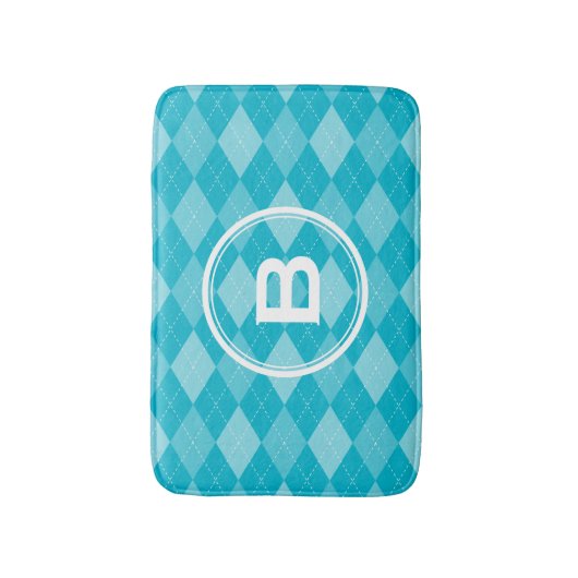 Stijlvol monogram aqua blue argyle-patroon badmat (Voorkant Verticaal)