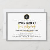 STIJLVOL MONOGRAM BAR MITZVAH zwart goud script Kaart (Voorkant)