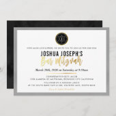 STIJLVOL MONOGRAM BAR MITZVAH zwart goud script Kaart (Voorkant / Achterkant)