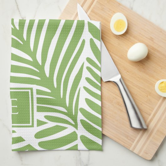 Stijlvol Monogram Blad Patroon Plantenliefhebber Theedoek (Quarter Fold)