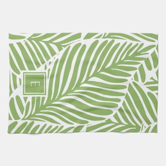 Stijlvol Monogram Blad Patroon Plantenliefhebber Theedoek (Horizontaal)