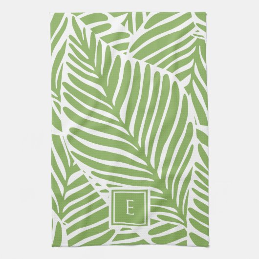 Stijlvol Monogram Blad Patroon Plantenliefhebber Theedoek (Verticaal)