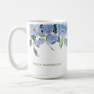Stijlvol Monogram Blauw bloemenschilderwerk rand Koffiemok