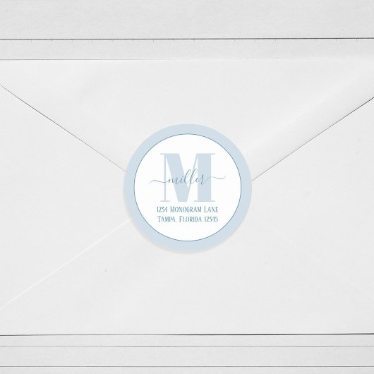 Stijlvol Monogram Blauw Eenvoudig Retouradres Ronde Sticker