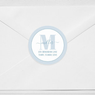 Stijlvol Monogram Blauw Eenvoudig Retouradres Ronde Sticker