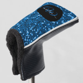 Stijlvol monogram blauw glitter naam zwart golfheadcover