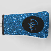 Stijlvol monogram blauw glitter naam zwart golfheadcover (Voorkant)
