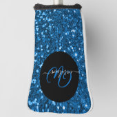Stijlvol monogram blauw glitter naam zwart golfheadcover (Draai 90)