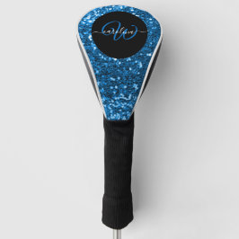 Stijlvol monogram blauw glitter naam zwart golfheadcover