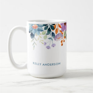 Stijlvol Monogram Blauw Paars Waterverf bloemmotie Koffiemok