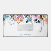Stijlvol Monogram Blauw Paarse Waterverf bloemig Bureaumat (Keyboard & Muis)