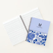 Stijlvol Monogram Blauwe Schaduwen Bloem Notitieboek (Binnen)