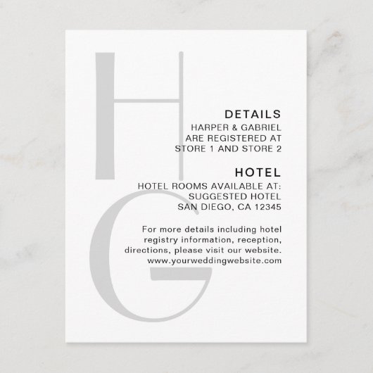 Stijlvol monogram. Eenvoudige moderne trouwgegeven Informatiekaartje (Voorkant)