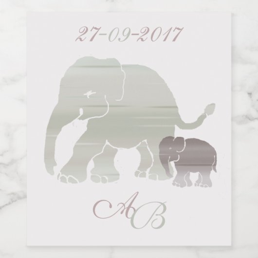Stijlvol monogram en aangepaste jaar olifant  wijn etiket (Enkel label)