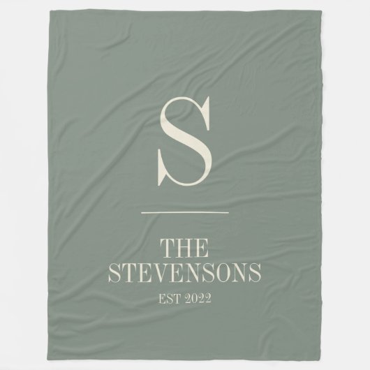 Stijlvol monogram Est Sage Groen Klassieke familie Fleece Deken (Voorkant)