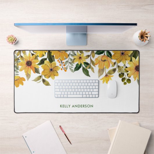 Stijlvol Monogram Geel Waterverf bloemmotief Bureaumat (Kantoor 1)