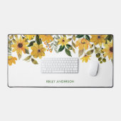 Stijlvol Monogram Geel Waterverf bloemmotief Bureaumat (Keyboard & Muis)