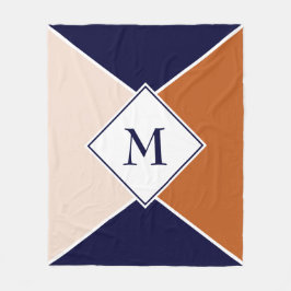 Stijlvol MONOGRAM geometrisch | Navy Tan Cream Fleece Deken