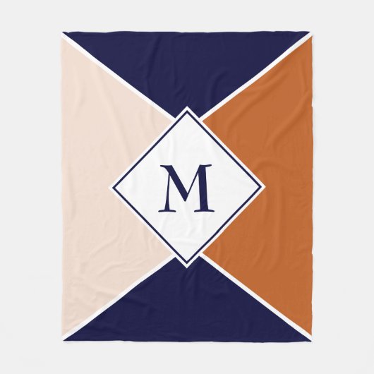 Stijlvol MONOGRAM geometrisch | Navy Tan Cream Fleece Deken (Voorkant)