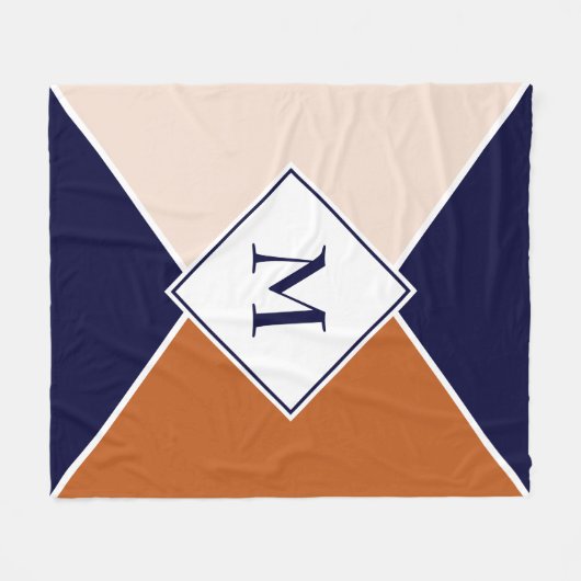 Stijlvol MONOGRAM geometrisch | Navy Tan Cream Fleece Deken (Voorkant (Horizontaal))