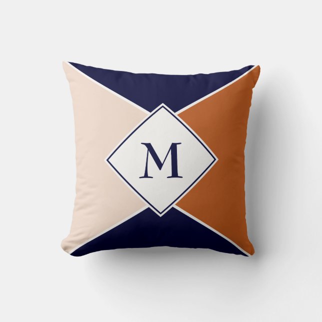 Stijlvol MONOGRAM geometrisch | Navy Tan Cream Kussen (Voorkant)