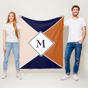 Stijlvol MONOGRAM Geometrisch Navy Tan Crème Fleece Deken